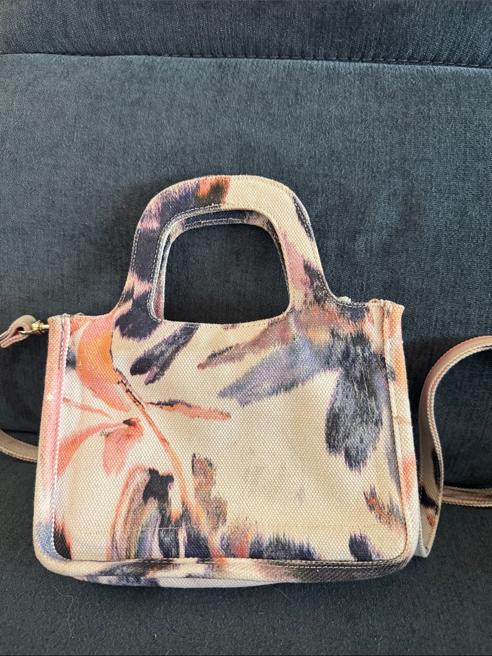 Vince Camuto Mini Tote in Cream with Pink and Navy Watercolor Print